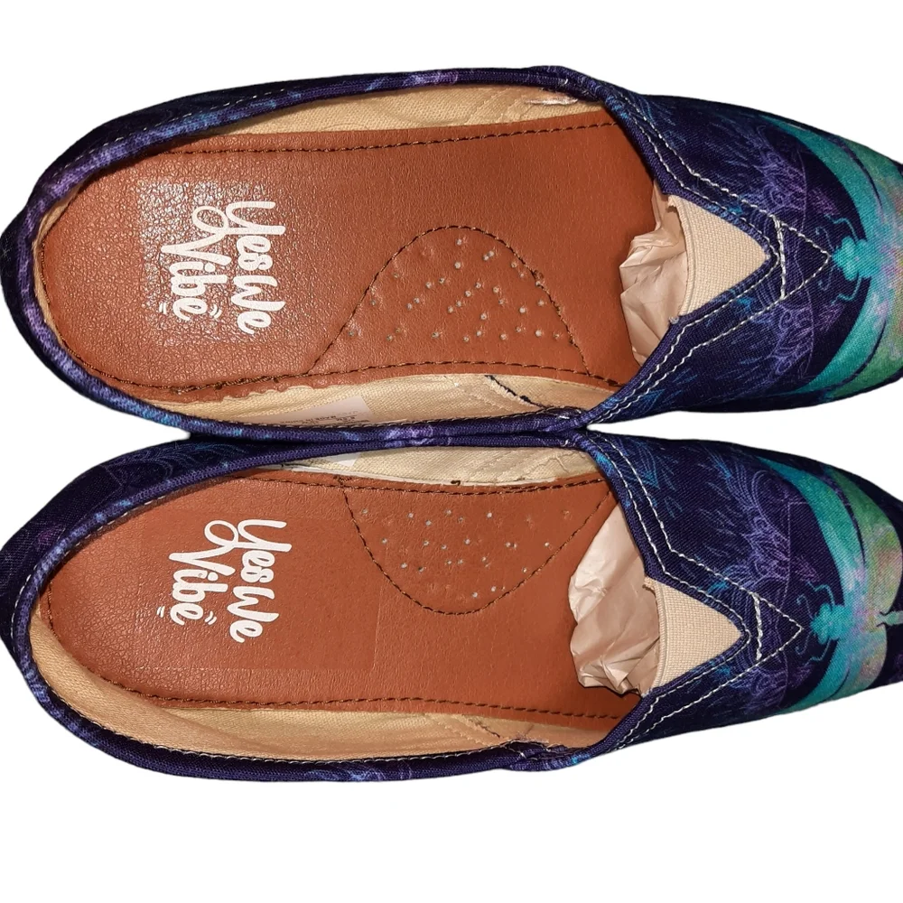 Yes We Vibe Dragonfly Mandala Graphic Canvas Slip-On Flats SZ 10